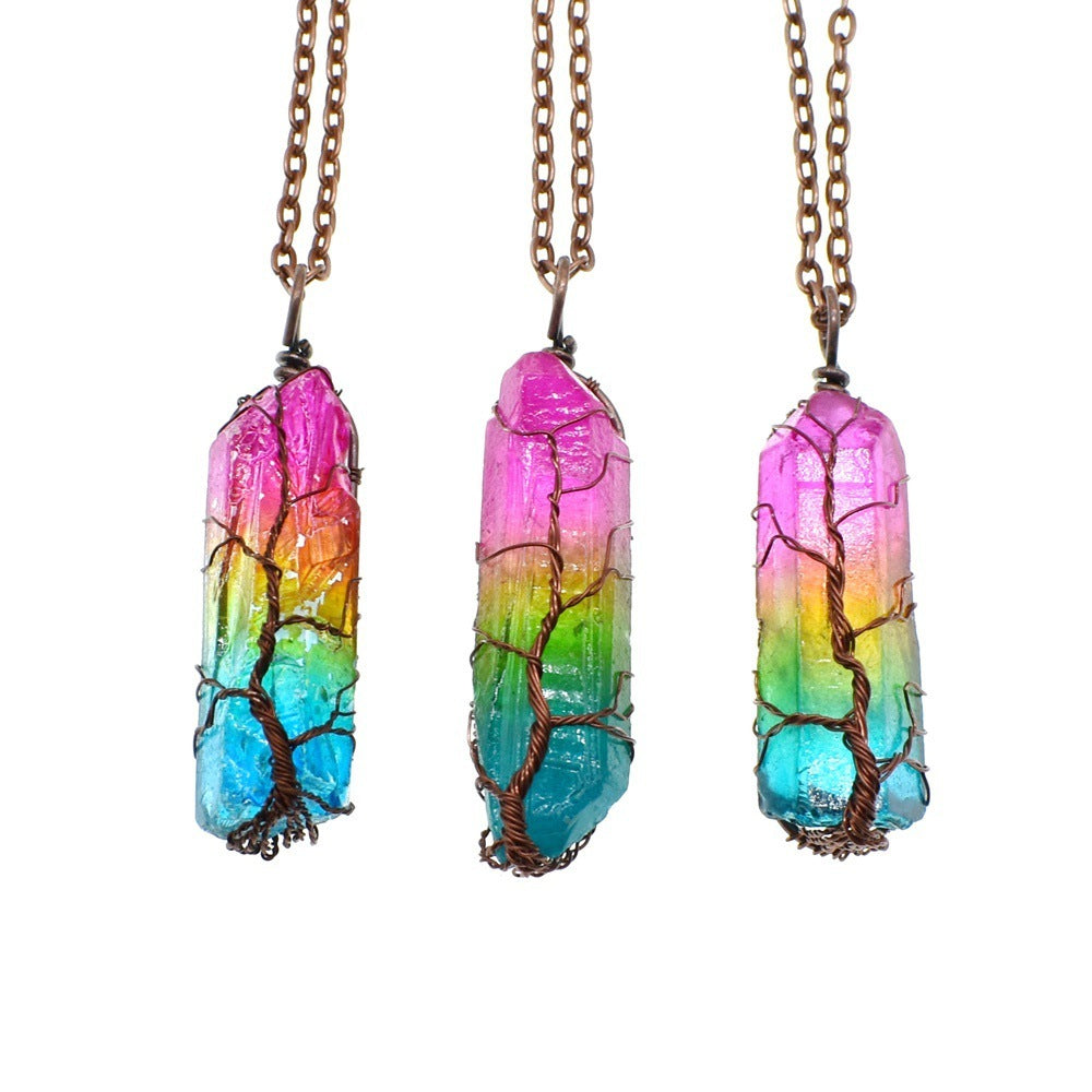 Rainbow Crystal Pendant Necklace-Healing Energy Jewelry