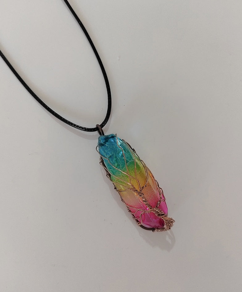 Rainbow Crystal Pendant Necklace-Healing Energy Jewelry